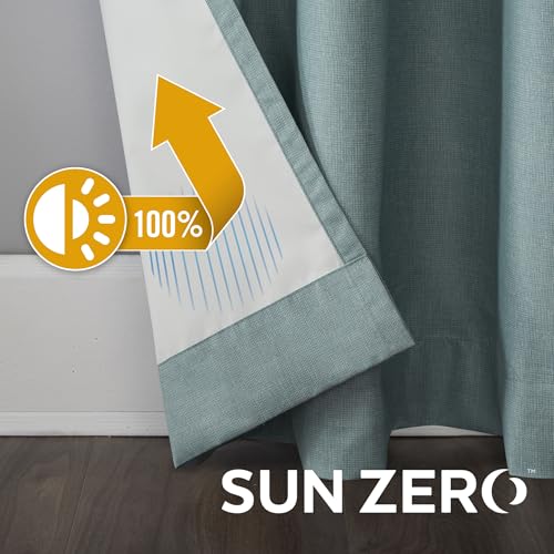 Sun Zero Columbia 2-Pack Thermal Energy Saving 100% Blackout Grommet Curtain Panel Pair, 50" x 84", Misty Blue - color: Mineral Blue, size: 50"W x 84"L (Pack of 2)