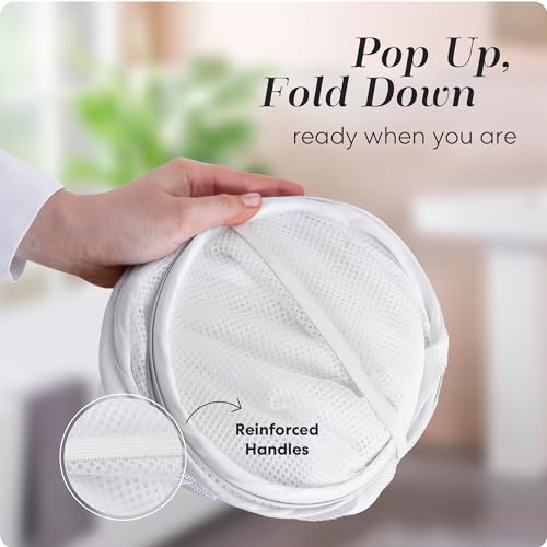 Handy Laundry Pop Up Laundry Hamper 71L Sturdy Collapsible Mesh (White) | Collapsible Mesh Pop Up Hamper, Wide Opening, Side Pocket, Breathable, Sturdy, Foldable, Space-Saving for Clothes Storage - color: White