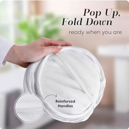 Handy Laundry Pop Up Laundry Hamper 71L Sturdy Collapsible Mesh (White) | Collapsible Mesh Pop Up Hamper, Wide Opening, Side Pocket, Breathable, Sturdy, Foldable, Space-Saving for Clothes Storage - color: White