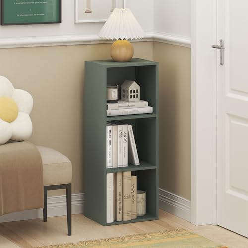 Furinno LUDER Book Shelf, 3-Cube Bookshelf, Bookcase with Open Shelves, 9.3 x 12 x 31.5, Easy Assembly, for Living Room, Bedroom, Home Office, Sage Green - color: Sage Green, size: 3-Tier Cube