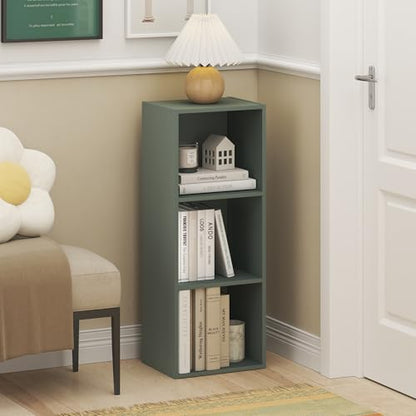 Furinno LUDER Book Shelf, 3-Cube Bookshelf, Bookcase with Open Shelves, 9.3 x 12 x 31.5, Easy Assembly, for Living Room, Bedroom, Home Office, Sage Green - color: Sage Green, size: 3-Tier Cube