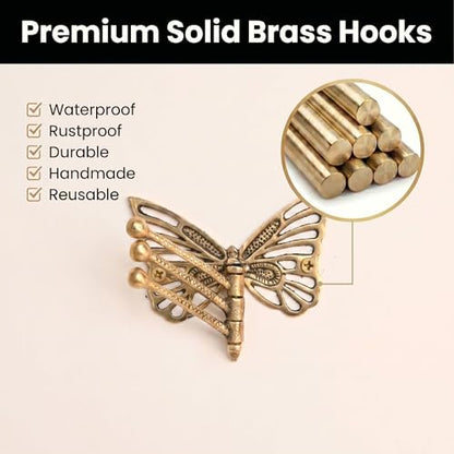 Indian Shelf Brass Butterfly Swivel Wall Hook, Foldable Tri-Arm Gold Hanger - style: Butterfly