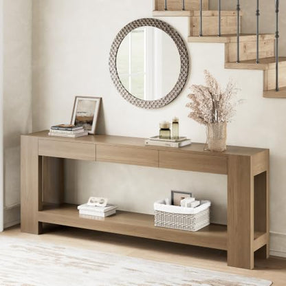 78.75" Extra Long Console Table with 3 Drawers, Farmhouse Entryway Table with Storage Shelf, Wood Accent Sofa Table for Living Room Hallway Entryway, Rustic Brown