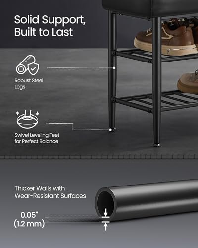VASAGLE Shoe Bench, Synthetic Leather with Stitching, Loads 300 lb | Shoe Rack Bench Entryway, Transitional, 39.4 x 11.8 x 19.7 Inches, Ink Black, EKHO Collection ULSB113B01 - color: Ink Black, size: 39.4"W