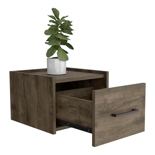 Tuhome Boa Floating Nightstand, Wall-Mounted Bedside Table with 1 Drawer, 13.8" W x 9.8" H Engineered Wood Small Night Stand for Bedroom, White - color: Dark Brown