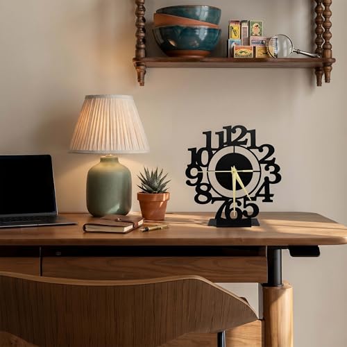 Black Minimalist Metal Desk Analog Clock, Small Silent Non-Ticking Table Clocks for Home Office Living Room Bedroom Bedside Nightstand Shelf Mantel Corner, Unique Gift for Women Mom Girlfrend