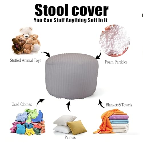Unstuffed Pouf Ottoman Cover Round Floor Foot Rest for Couch Footstool | Ottomans Cover, Storage Pouf, Soft Touch, Large, Fluffy, Floor Poufs with storage, for living room, Bedroom, dorm