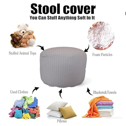 Unstuffed Pouf Ottoman Cover Round Floor Foot Rest for Couch Footstool | Ottomans Cover, Storage Pouf, Soft Touch, Large, Fluffy, Floor Poufs with storage, for living room, Bedroom, dorm