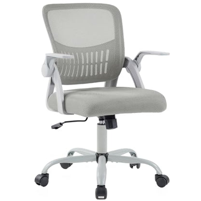 DUMOS Office Chair, Ergonomic Home Desk Chair, Ergonomic Lumbar Support | Height Adjustable, Flip-up Armrest, Rocking Mode, 360 Swivel, Conference Room, Grey - color: Grey Flip Arm