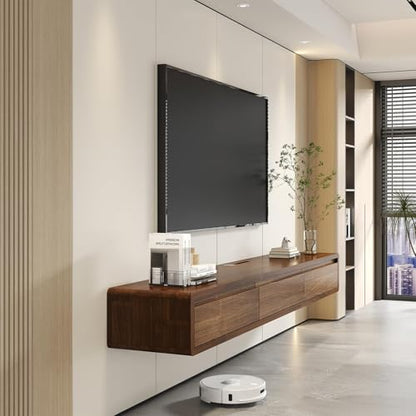 Fully-Assembled Minimalist Floating TV Stand, Modern Wall Mounted TV Console with Cable Management, Scratch-Resistant Solid Wood Media Cabinet for Living Room and Bedroom (Walnut, 78.7in) | Walnut Finish. Supports 200lbs, hidden cable management & storage