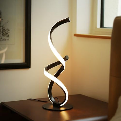 Modern Dimmable LED Spiral Touch Table Lamp for Nightstand | 3 Color Temperature Desk Lamp, Unique Bedside Light for Living Room, Bedroom, Cool Lamps for Ideal Gift, Black - style: S-Shape-Black