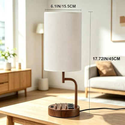 Dreamholder 2 Pack Table Lamp, Bedside Lamp with 3 USB Charging Ports & AC Outlet, USB Desk Lamp with 2 Phone Holders, Linen Fabric Shade Nightstand Lamps for Bedroom Living Room Office, Walnut - color: Walnut