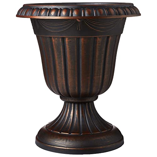 Arcadia Garden Products PL00CP Classic Traditional Plastic Urn Planter, 16" x 18", Brushed Copper - color: Brushed Copper, size: 16" x 18"