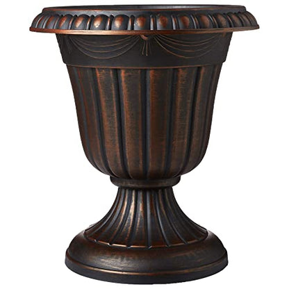 Arcadia Garden Products PL00CP Classic Traditional Plastic Urn Planter, 16" x 18", Brushed Copper - color: Brushed Copper, size: 16" x 18"