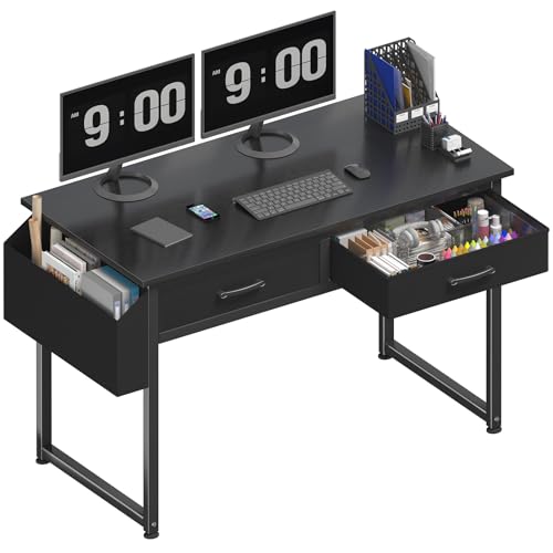 DLisiting Computer Desk with Fabric Drawers for Home Office Bedroom, 40 Inch Small Gaming Desk with 2 Drawers, Study Writing Table PC Desks, Black - color: Black, size: 39.4"