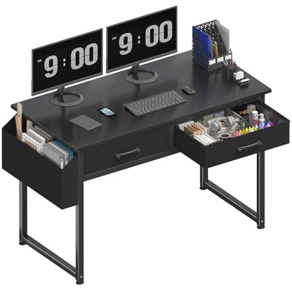 DLisiting Computer Desk with Fabric Drawers for Home Office Bedroom, 40 Inch Small Gaming Desk with 2 Drawers, Study Writing Table PC Desks, Black - color: Black, size: 39.4"