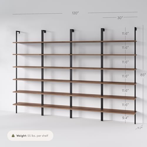 Nathan James Theo 6-Shelf Tall Bookcase, Wall Mount Bookshelf with Reclaimed Oak Wood and Industrial Metal Frame, Reclaimed Oak/Matte Black, Set of 4 - color: Oak/Matte Black, size: Set of 4