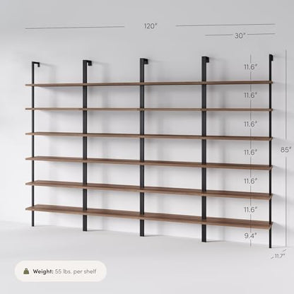 Nathan James Theo 6-Shelf Tall Bookcase, Wall Mount Bookshelf with Reclaimed Oak Wood and Industrial Metal Frame, Reclaimed Oak/Matte Black, Set of 4 - color: Oak/Matte Black, size: Set of 4