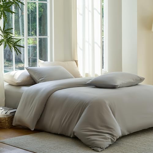 DOZ Duvet Cover Set, 100% Viscose derived from Bamboo, Organically Grown, Buttery Soft, Cooling Duvet Covers, High GSM, 1 Duvet Cover and 1 Pillowcase, 70"x90" (Dove, Twin/Twin XL) - color: Dove, size: Twin/Twin XL