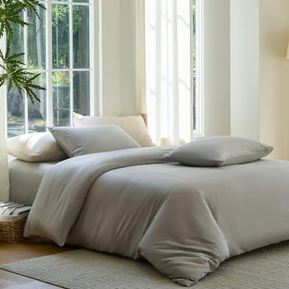 DOZ Duvet Cover Set, 100% Viscose derived from Bamboo, Organically Grown, Buttery Soft, Cooling Duvet Covers, High GSM, 1 Duvet Cover and 2 Pillowcases, 106"x90" (Dove, King/Cal King) - color: Dove, size: King/Cal King
