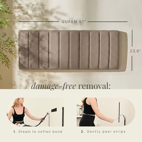 Nestl Upholstered Queen Headboard - Easy Assemble Channel Stitched Headboard Queen Size - Wall Mounted Headboards with 3D Soundproof Wall Panels Peel & Stick Floating Headboards, Mocha - color: 04-mocha Brown, size: Queen