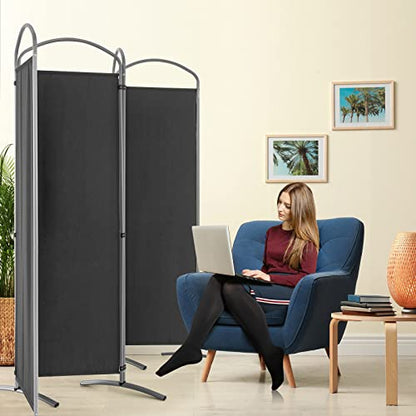 Giantex 1.8m(6.2피트) 접이식 4패널 룸 디바이더 그레이 - 221cm(87인치) 너비의 독립형 접이식 패브릭 프라이버시 스크린, 경량 휴대용 파티션 벽 칸막이 및 분리기, 홈 오피스, 아파트, 스튜디오용 - color: 회색., size: 4-Panel