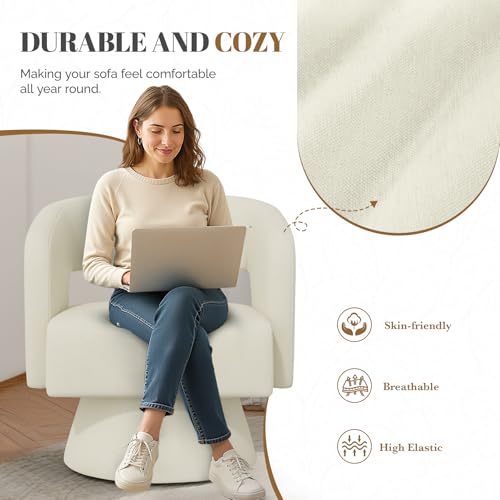 Luxanimarion Swivel Barrel Accent Chair,Oversized Chenille Upholstered Round Swivel Chair,Modern Luxury 360 Degree Living Room Vanity Chair for Bedroom Office,White,1PCS - color: Beige-chenille, size: Set of 1