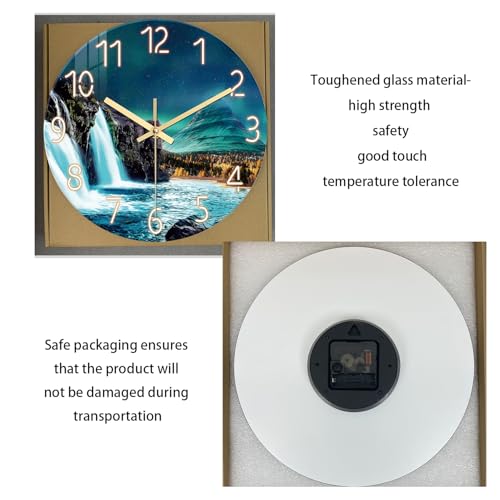 XNM Glass Teal Wall Clocks Battery Operated 12 Inch | Analog Natural Landscape Wall Clock for Bedroom Living Room Kitchen Round Small Silent Clock - color: Teal 10, size: 12 Inch