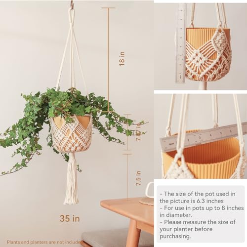 4 Pack Macrame Plant Hangers Indoor Up to 10 inch Pot, Boho Hanging Planters, Plant Holder with 8Pcs Stainless Steel Hooks - color: 4pcs White Hanger