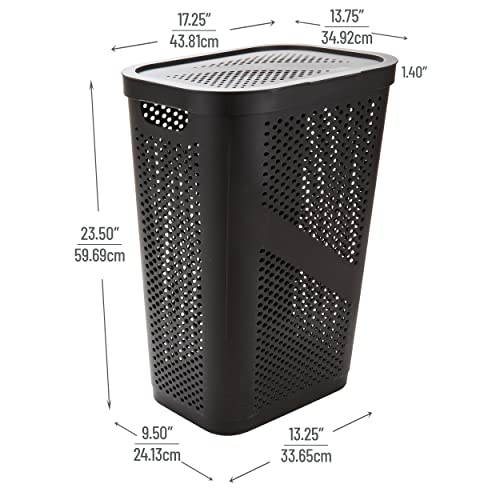 Mind Reader Slim Laundry Hamper with Lid, 60L Clothes Basket, Ventilated Plastic, Brown - color: Brown, size: Single
