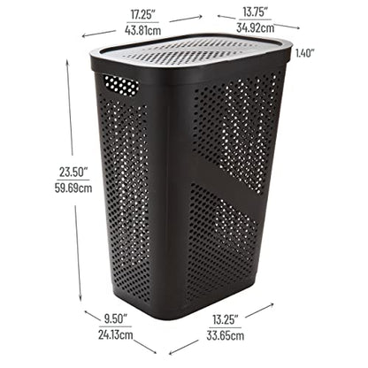 Mind Reader Slim Laundry Hamper with Lid, 60L Clothes Basket, Ventilated Plastic, Brown - color: Brown, size: Single