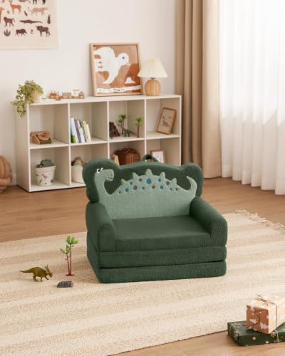 Blissful Diary Kids Couch, 2-in-1 Soft Kids Sofa, Kids Sofa Chair, Comfy Kids Furniture for Playroom, Reading & Play, Dinosaur Green - color: Dinosaur Green