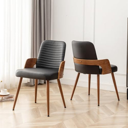 Dining Room Chairs,Mid Century Modern Kitchen Chairs,Upholstered Faux Leather Accent Chairs,Metal Legs Wooden Desk Chairs,Armless and No Wheels for Kitchen Dining Living Room,Black,1PCS - color: Black Pu, size: 1PCS