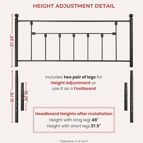 Victorian Metal Headboards, Adjustable Height Iron Frame, Rustic Farmhouse Style, Elegant and Durable Design, Easy Assembly, Universal Fit for Kids & Adults, King Size, Black Finish - size: King, style: Victorian