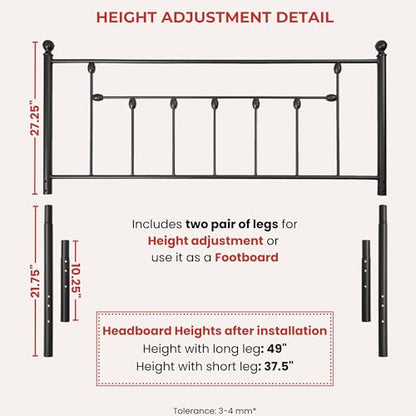Victorian Metal Headboards, Adjustable Height Iron Frame, Rustic Farmhouse Style, Elegant and Durable Design, Easy Assembly, Universal Fit for Kids & Adults, King Size, Black Finish - size: King, style: Victorian