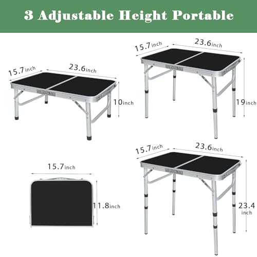 Portable Camping Table, Adjustable Height Aluminum Folding Table, Lightweight & Compact, Outdoor Picnic Table for Camping, Hiking, Beach, BBQ, Travel - color: Black