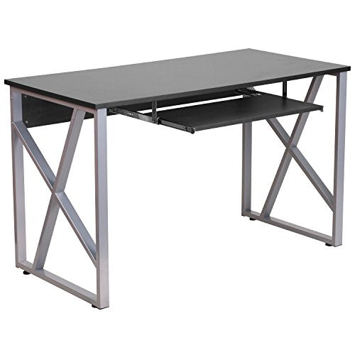 EMMA + OLIVER Black Home Office Desk | Cross-Brace Frame