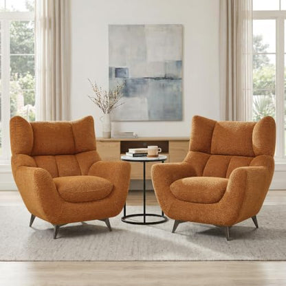 34.6" Oversized Accent Chair with WingBack, Teddy Boucle Curry | High Back, Wide Armrests, Metal Legs, Cozy Deep Seat Armchair , Reading Chair for Living Room, Bedroom, Apartment, Office - color: Curry, size: Set of 1