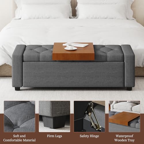 Upholstered Ottoman with Storage Bench (Charcoal) - color: Charcoal