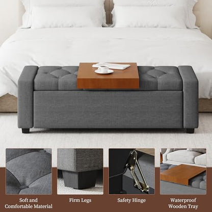 Upholstered Ottoman with Storage Bench (Charcoal) - color: Charcoal