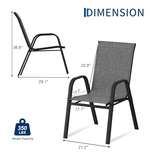 Garvee Patio Chairs Set of 4, Stackable Chairs with High Back for Backyard | All-Weather Outdoor Dining Chairs with Textilene Fabric (Grey) - color: Grey