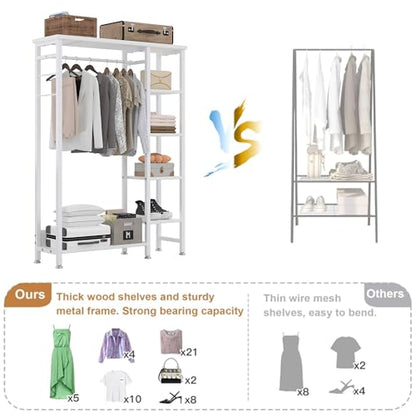 VECELO Open Garment Clothing Rack, Free-Standing Heavy Duty Storage Closet with 5 Shelves and Hanging Rod for Small Spaces, Max Load 350LBS, White - color: White