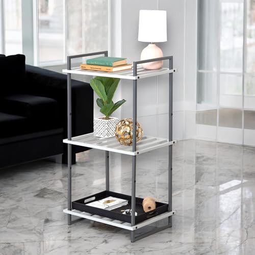 Honey-Can-Do 3-Tier Bookshelf, Book Shelf, Industrial Bookcase, with Steel Frame, for Living Room, Home Office, Bedroom, Gray and White
