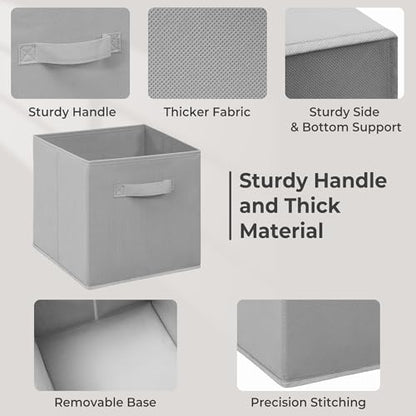 11 Inch Fabric Storage Bins, Storage Cubes, Collapsible Cube Storage Box, Fabric Closet Organizers with Handle for Home, Office, Shelf, Closets, Bedroom, Living Room, Grey, 7 Pack - size: 7 PACK