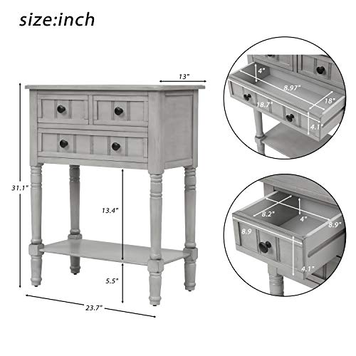 Knocbel Narrow Console Table with 3 Storage Drawers and Bottom Shelf, Entryway Hallway Foyer Slim Sofa Table for Small Spaces, Easy Assembly (Gray Wash) - color: Gray Wash