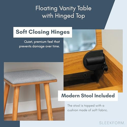 Small Vanity Desk with Mirror & Chair, 18 x 20 Inch, Wall Mounted | Floating Makeup Table, For Small Spaces, Flip Up Top, Bedroom Vanity