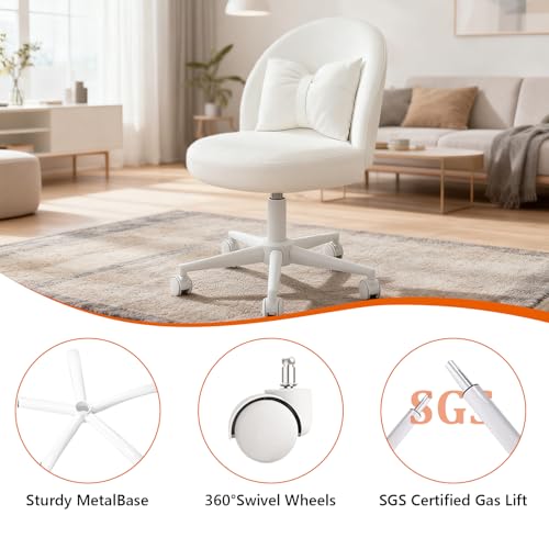 Desk Chair with Soft Cushion, Adjustable Height Armless Office Chair Upholstered Makeup Vanity Chair, Swivel Accent Chair for Living Room, Bedroom, Study, Home Office - color: Cream