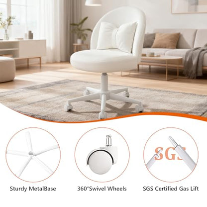 Desk Chair with Soft Cushion, Adjustable Height Armless Office Chair Upholstered Makeup Vanity Chair, Swivel Accent Chair for Living Room, Bedroom, Study, Home Office - color: Cream