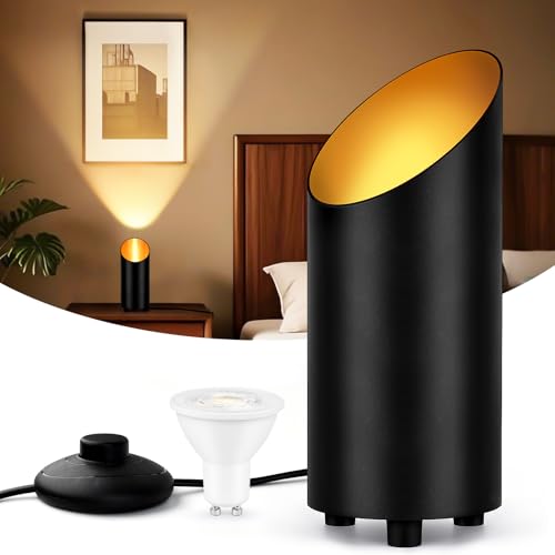 Uplighting Indoor, 7W Floor Can Lights with 2700K LED GU10 Bulbs | IP44 Waterproof Uplights Spotlight for Dark Corner Sofa House Plant Wall Artwork Indoor, 6.5FT Plug Cord & Foot Switch - color: Black 1 Pack