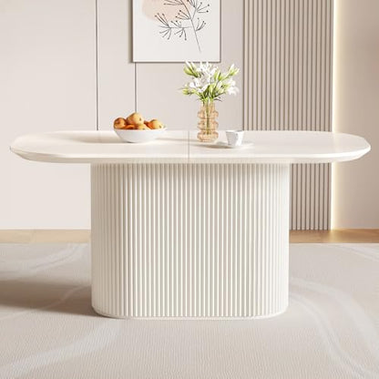Guyii 63" Cream White Dining Table for 6 People Oval Kichen Table Modern Dining Room Table for 6 Island for Dining Room Restaurant Breakfast Nook - size: 62.99“